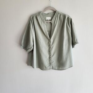 RISEN sage Green Button-Up Blouse